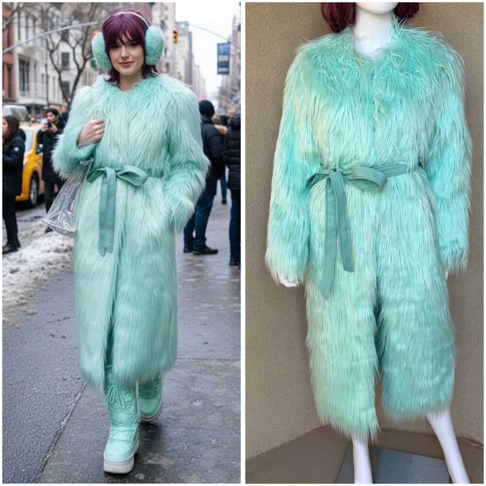 NWT Life of a Showgirl Style Long Faux Fur Jacket - Small